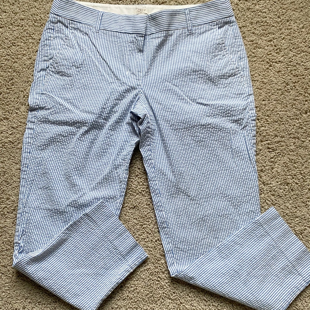 J Crew blue seersucker crop pants size 6